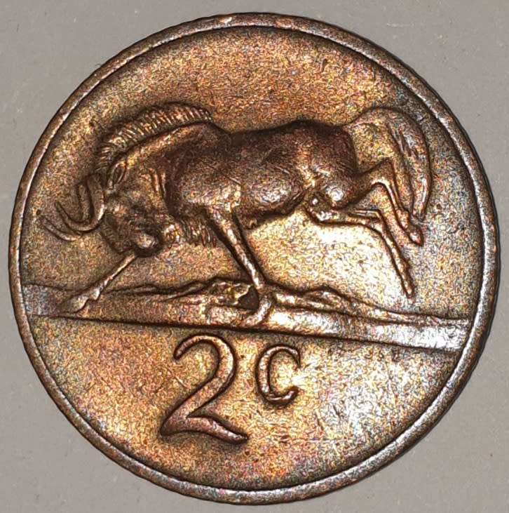 1972 - 2 CENT COIN (TWO CENT COIN) - RSA - BRONZE - KM#83 - BILINGUAL LEGEND - WILDEBEEST